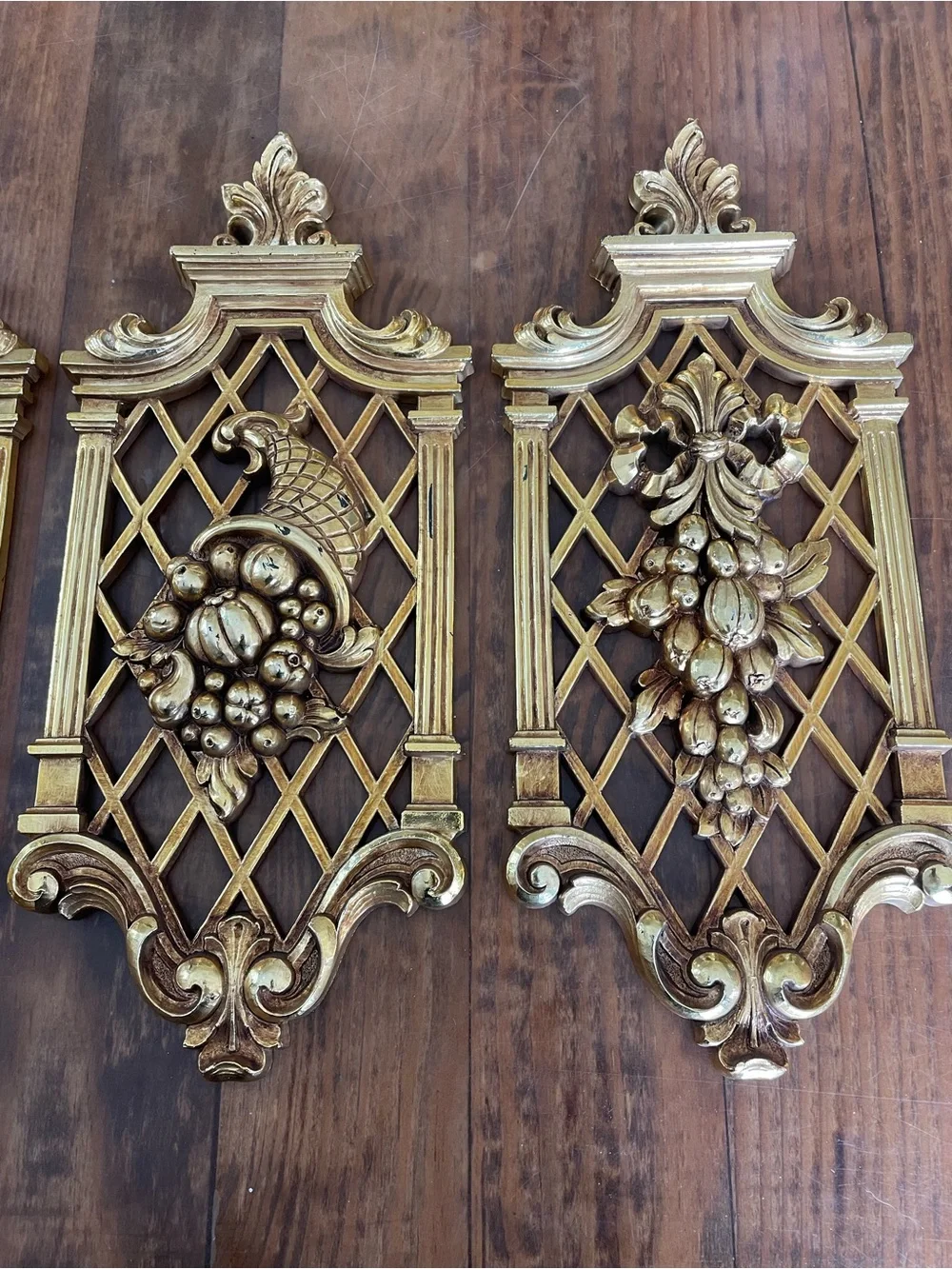 Vintage Retro Gold Ornate Wall Plaques with floral Design - Set of 4 home design
